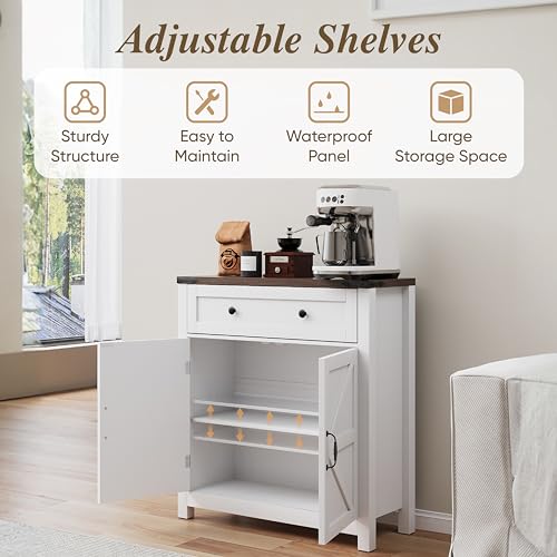 Semiocthome Vintage Farmhouse Multi-Functional Storage Cabinet with Adjustable Shelf in White Semiocthome
