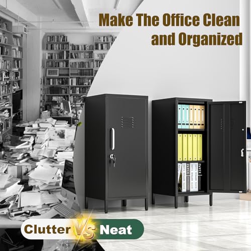 Black Metal Locker Cabinet, 35.4" H Home Office Storage Lockers, Vertical Steel Storage Cabinet with Locking Door and 2 Adjustable Shelves, Garage Tool File Cabinets for Home Office,Garage,Bathroom risuoge