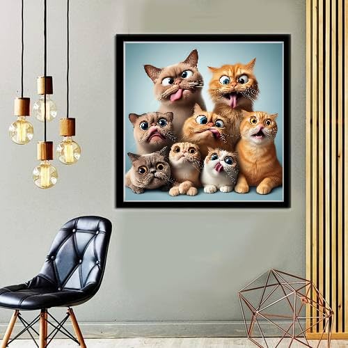 MOMDEDP Cat Diamond Painting Kits for Adults, Cat Diamond Art Kits for Beginners, 5D DIY Animal Diamond Dot Art, Full Drill Gem Craft for Home Decor 12x12 inch MOMDEDP