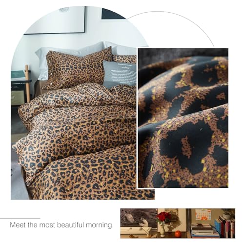 Leopard Print Comforter Set King Soft Fluffy Animal Cheetah Printed Comforter Set 3 Pieces Brown Black Floral Bedding Farmhouse Leopard Pattern King Size Comforter with 2 Pillowcases for All Season LifeTB