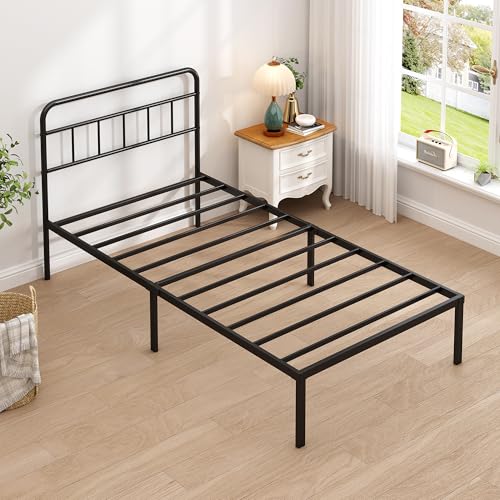 Ziguxiao Twin Bed Frame with Classic Headboard,Strong Metal Slats Support,Under Bed Storage Space,No Box Spring Needed,Easy to Assemble,Black Ziguxiao