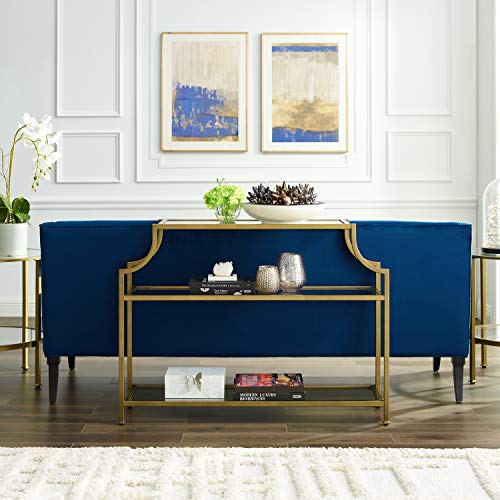 Crosley Furniture Aimee Sofa Console Table with Storage Shelves for Hall, Entryway, or Living Room, Gold and Glass Crosley Furniture