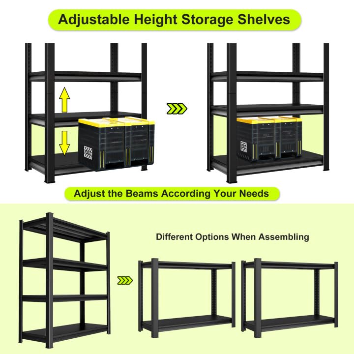 SDXYSTCE 48" W Garage Shelving Heavy Duty, 2000 Lbs Loads Garage Storage Shelves Heavy Duty, Metal Shelving Units and Storage Racks, Industrial Utility Shelf,48" Wx16 Dx63 H, Black SDXYSTCE