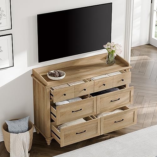 WAMPAT Dresser for Bedroom with 6 Drawers, Kids Dressers with Wide Chest of Drawers, Mid Century Modern Wooden Closet Storage Organizer for Living Room, Nursery, Hallway, Rustic Oak WAMPAT