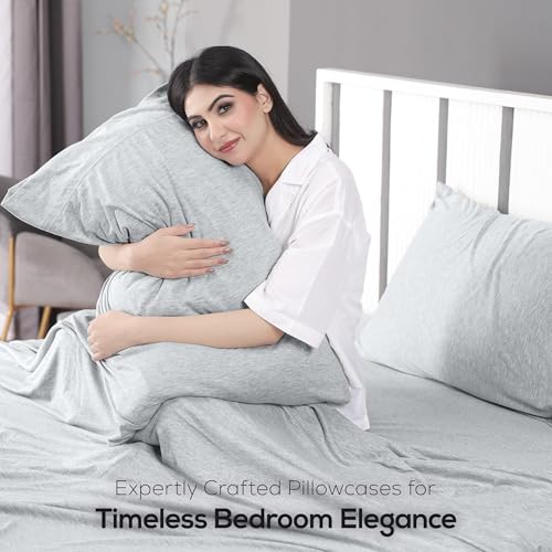 Utopia Bedding King Sheet Set - Jersey Knit Sheets 4 Piece – Cotton – Soft T-Shirt Stretchy Sheets (King, Heather Light Grey) Utopia Bedding
