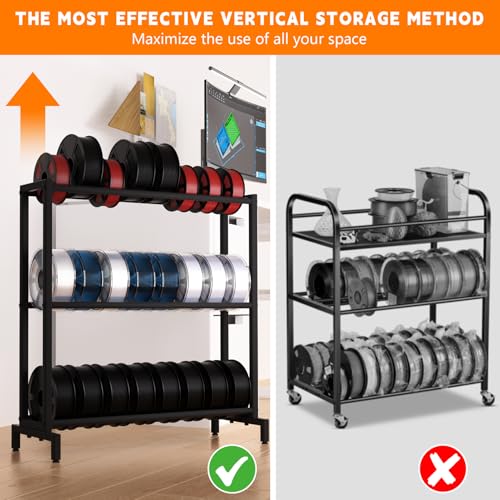3D Printer Filament Storage Rack, Heavy Duty Metal Holder with 3/5-Tier Option Precision Engineered Connection, Adjustable Feet, Safety-Optimized Edge for Workshop, Studio, Home Office (Black 3-Tier) Pugala