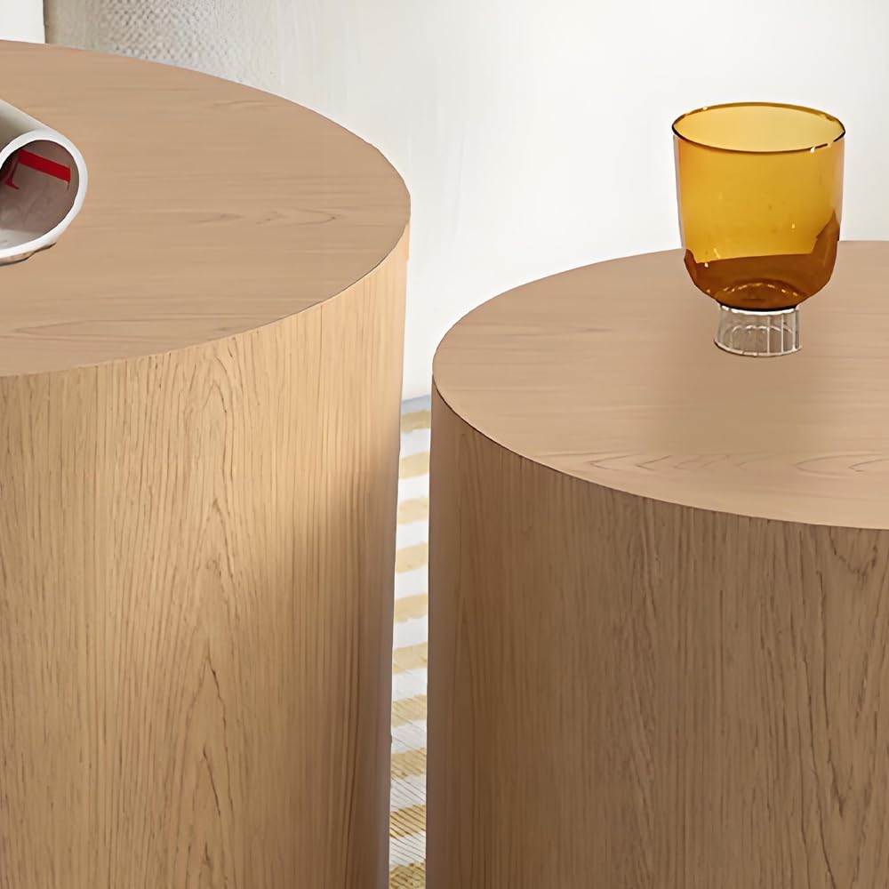 Round Nesting Coffee Table Set of 2 Modern Round Fluted Coffee Table Small Round Coffee Table Circle Side Table Circular End Table Nested Coffee Table for Living Room (Light) YYZIWYUN