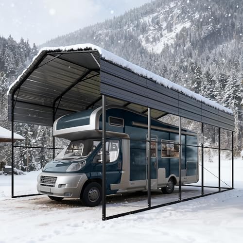 MFSTUDIO RV Carport 14x25 ft, Outdoor Heavy Duty Carports, Height 13 ft for Large RVs Metal Shed Canopy Shelters Garage Shelter Shade Car Ports with Galvanized Roof for Cars, Truck and Boats MFSTUDIO