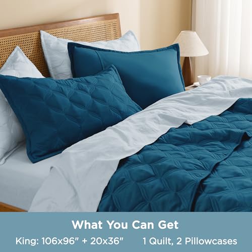 Litanika King Size Quilt Bedding Set - Teal Lightweight Comforter Bedspreads & Coverlets Turquoise - Bedding Cover Bed Decor All Season - 3 Pieces (1 Quilt, 2 Pillowcases)