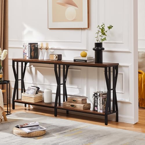 HOMISSUE Sofa Console Table, 70.9" Extra Long Sofa Table with 2-Tier Storage, Industrial Narrow Console Tables Behind Couch, Hallway Table for Entryway, Living Room, Rustic Brown HOMISSUE