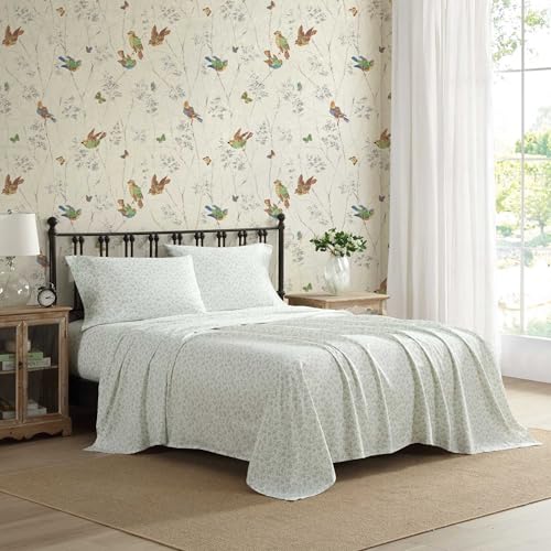 Laura Ashley – Twin Sheet Set, Ultra-Soft Bed Sheets with a Naturally Silky Smooth Cotton Sateen, Deep Pockets, Floral Bedding with Matching Fitted Sheet & Pillowcase (Floral Toile Green) Laura Ashley