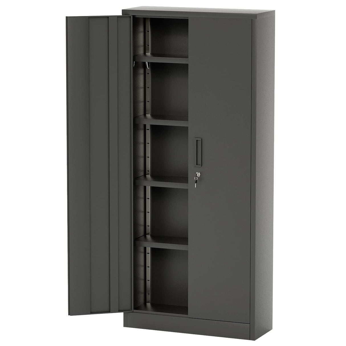 Furniwell Metal Storage Cabinet with 2 Doors & 4 Adjustable Shelves, Lockable Garage Storage Cabinet, Steel Utility File Cabinet for Home, Garage, Black, 71" H x 31.5" W x 15.7" D Furniwell