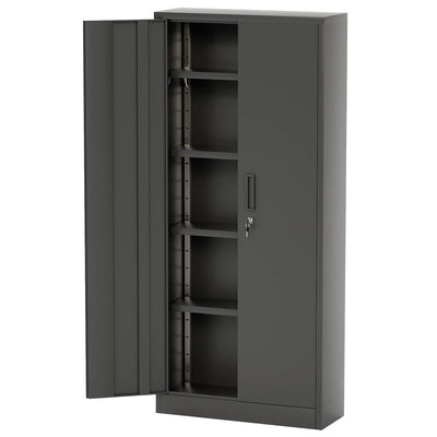 Furniwell Metal Storage Cabinet with 2 Doors & 4 Adjustable Shelves, Lockable Garage Storage Cabinet, Steel Utility File Cabinet for Home, Garage, Black, 71" H x 31.5" W x 15.7" D