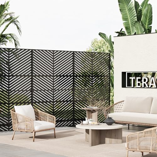 72" h × 47" w Outdoor Privacy Screen, Laser Cut Metal Garden Divider Panel with Tropical Leaf Design, Freestanding Weatherproof Privacy Fence for Patio Deck Backyard Balcony PeakPursuit