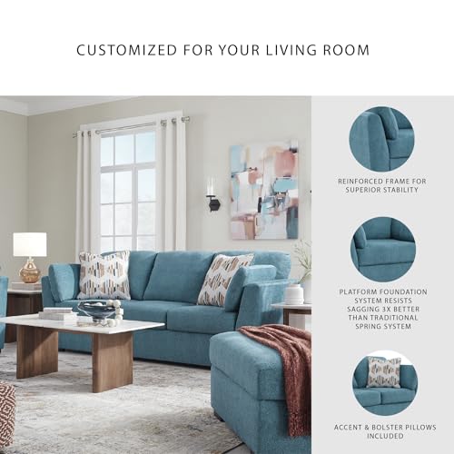 Signature Design by Ashley Keerwick Scandinavian Sofa with 4 Toss Pillows, Blue Signature Design by Ashley