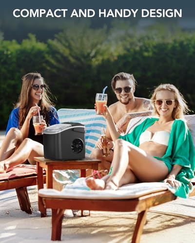 Electactic Ice Maker Countertop, Efficient Easy Carry Ice Machine, Self-Cleaning Ice Maker with Ice Scoop & Basket, 9pcs/ 8mins 26.6Lbs Per Day for Home/Office/Kitchen,Black Electactic