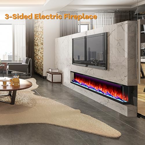 STRICWARM 3 Sided Electric Fireplace 80 Inch, Smart WiFi Built-in Linear Fire Place Inserts, Multi-Color Flame Combinations, Heater 1500W, APP & Remote Control, Cracking Sound, Timer, Crystal & Log STRICWARM