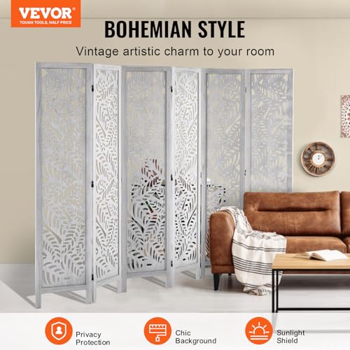 VEVOR Wood Room Divider, 6 Panel Wood Folding Privacy Screen, 66.9 Inches Tall Indoor Carved Partition Divider, Portable Decoration Screen, for Room Separation, Home, Office, Restaurant & Bedroom VEVOR