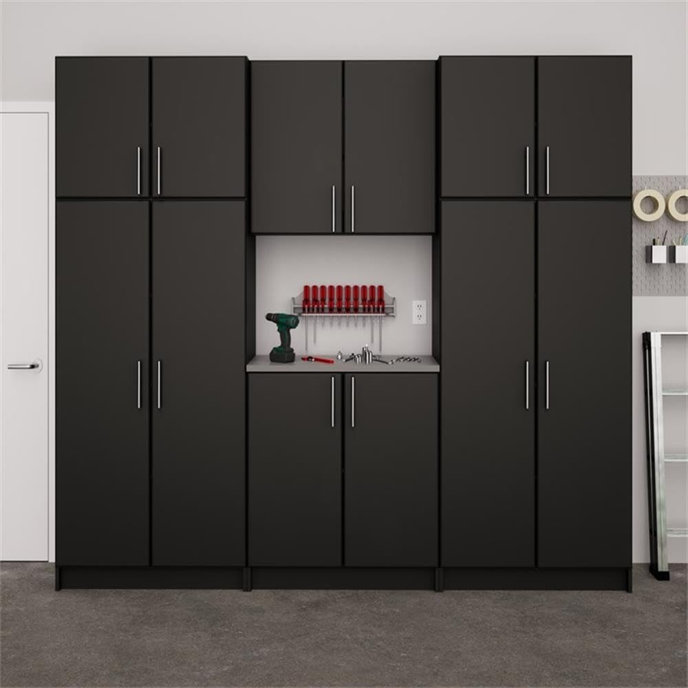 Prepac Elite Functional 6-Piece Garage Cabinets and Storage System Set I, Simplistic Garage Closet Shop Cabinets 16" D x 96" W x 89" H, Black, BRSX-1018-6M Prepac