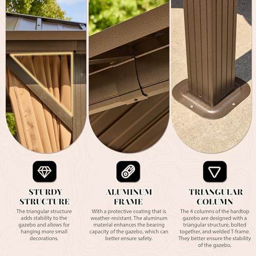 YOLENY 10' x 10' Hardtop Gazebo, Metal Gazebo with Aluminum Frame, Double Galvanized Steel Roof, Curtains and Netting Included, Pergolas for Patios, Garden, Parties, Lawns YOLENY