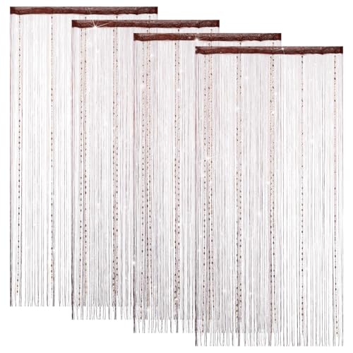 VavoStocks 4 Pack Decorative Beaded Curtains Door String Curtains, Hanging Fringe Room Divider Beads Wall Panel Boho Tassel Screen with 5 Rows Beaded for Doorway Window Wall Closet (39×79in, Coffee) VavoStocks