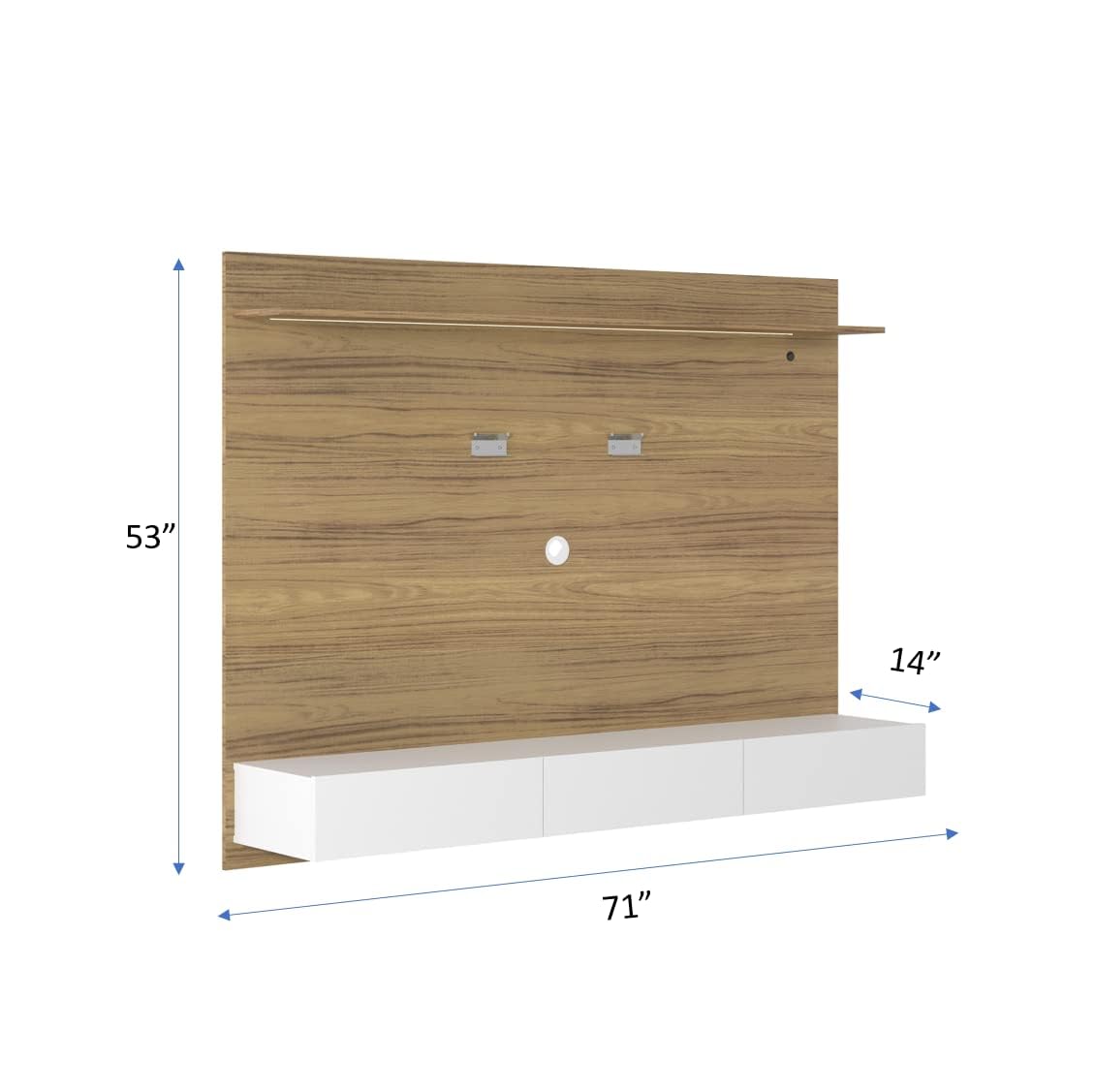 Modern Freestanding Floating Entertainment Center Floating TV Stand Wall Mounted TV Wall Panel for 75 inch TVs Home Theater with LED Strip Pull - Out Drawers and Overhead Shelf Natural Naomi Home