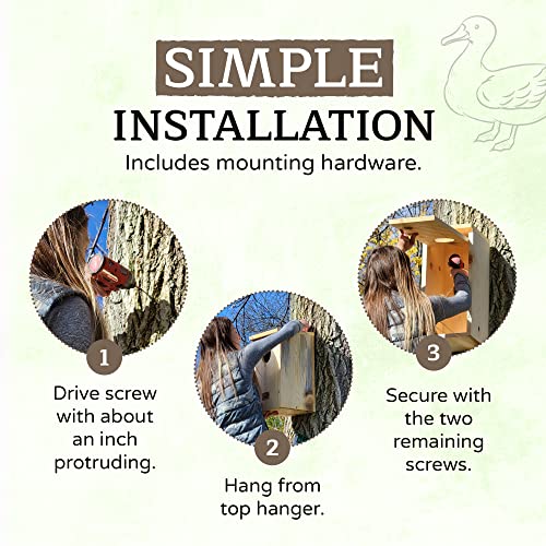 Made in USA, Premium Pine Wood Duck House, Ready to Install Nesting Box for Wood Ducks and Hooded Mergansers Applewood Outdoor