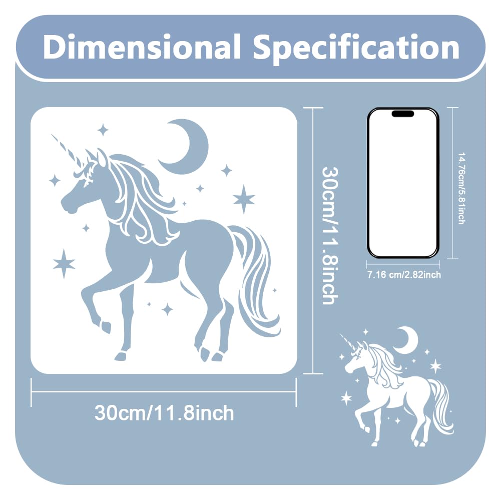 Unicorn Stencil for Painting 11.8 x 11.8 Inch Reusable Plastic Unicorn Template for Painting on Wall Wood Furniture Fabric Canvas, DIY Craft Stencil DOODLREAM