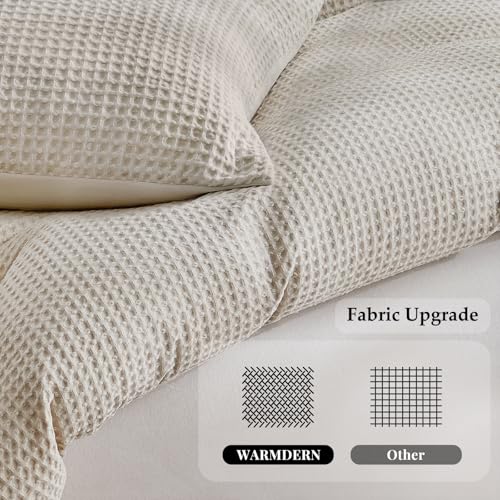 WARMDERN Waffle Weave Duvet Cover King Size, Khaki Textured Duvet Cover Set, Soft and Breathable Comforter Cover, 3 Pieces Microfiber Bedding Set for All Season(Khaki,King) WARMDERN