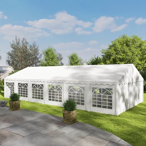 Outsunny 20' x 40' Heavy Duty Party Tent, Galvanized Outdoor Canopy Tent Large Event Shelter with Removable Sidewalls, 12 Windows and 2 Doors, Tents for Parties, Wedding, Events, BBQ Grill, White Outsunny