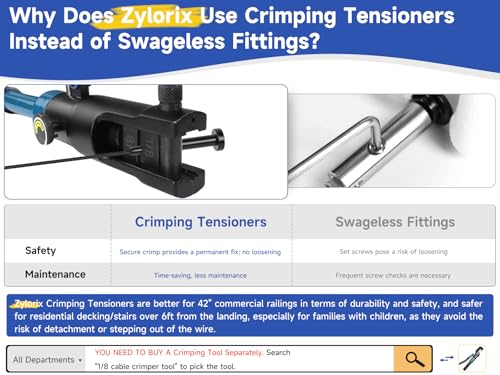 Zylorix 42" 2ft-8ft T304 Stainless Steel Cable Railing Post Kit(Flexible DIY 1+1) - 2Pack 33° Drilled Posts, Sufficient 118ft 1/8" Cable, Terminals, and Grommets with Cutter(No Handrail) for Decks Zylorix