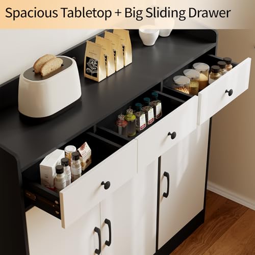 GarveeHome 42.5 in Sideboard Buffet Cabinet with Storage, Wooden Kitchen Storage Cabinet with Adjustable Shelf, Modern Coffee Bar Buffet Table for Living Room Entryway Dining Room GarveeHome