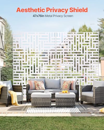 VEVOR Metal Privacy Screen, 47" W x 76" H Outdoor Privacy Screens 3-Panel, Freestanding Outdoor Divider with Stand, Decorative Garden Steel Privacy Fence for Balcony Patio Indoor Room Hot Tub White VEVOR