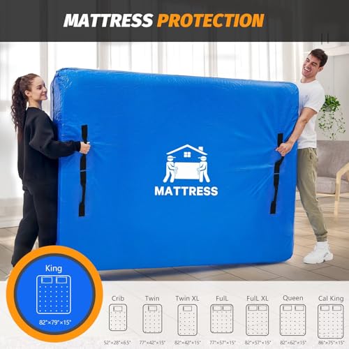 Mattress Bags for Moving, BETU Mattress Protector Waterproof Mattress Cover King Size Storage Bags with 8 Heavy-Duty Handles and Zipper for Bed Extra Thick Large Reusable (82"x79"x15" Blue) BETU