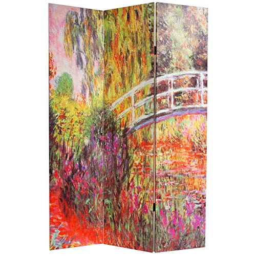 Red Lantern 6 ft. Tall Double Sided Works of Monet Canvas Room Divider 3 Panel Freestanding Folding Privacy Screen Partition and Separator for Modern and Contemporary Bedroom Home Office Studio Dorm Red Lantern