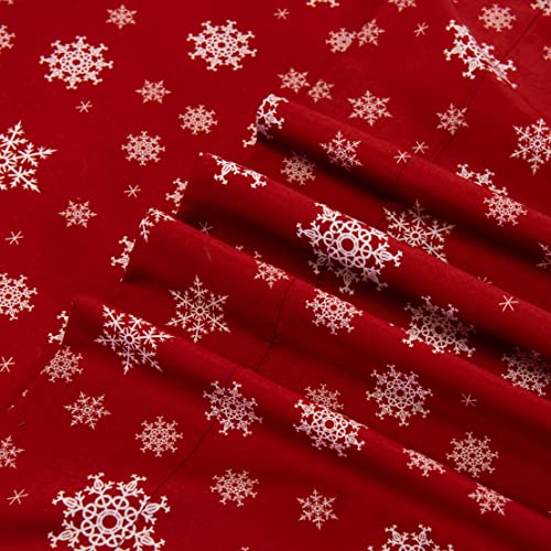 Elegant Comfort Luxury Soft Bed Sheets Holiday Pattern 1500 Premium Hotel Quality Microfiber - Softness Wrinkle and Fade Resistant (4-Piece) Bedding Set, Twin, Snowflake-Burgundy Elegant Comfort
