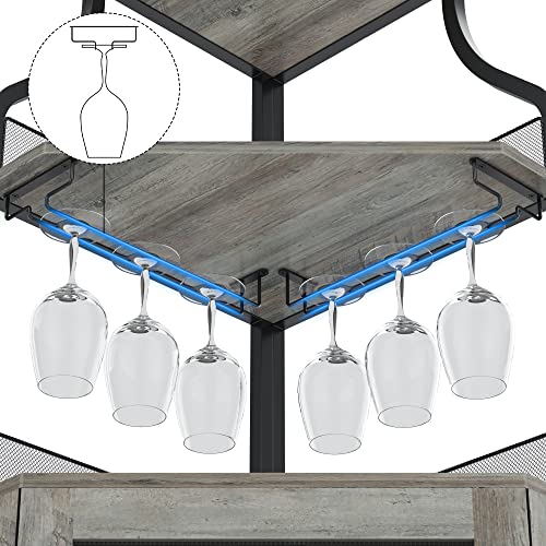 GAOMON Corner Wine Bar Rack Cabinet with Detachable Wine Rack, Bar Cabinet with Glass Holder, Small Sideboard and Buffet Cabinet with Mesh Door (Grey) GAOMON
