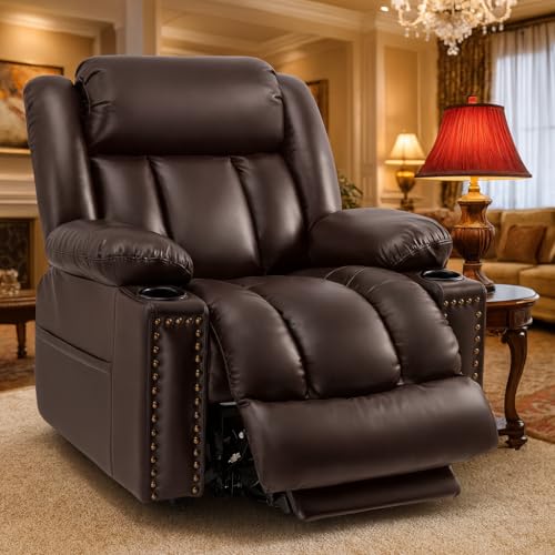 Cfvyne Triple Motor Large Power Lift Recliner Chair for Elderly with Heat and Massage, Lay Flat Lift Chairs for Seniors Infinite Position, Extended Footrest (Dark Brown) Cfvyne