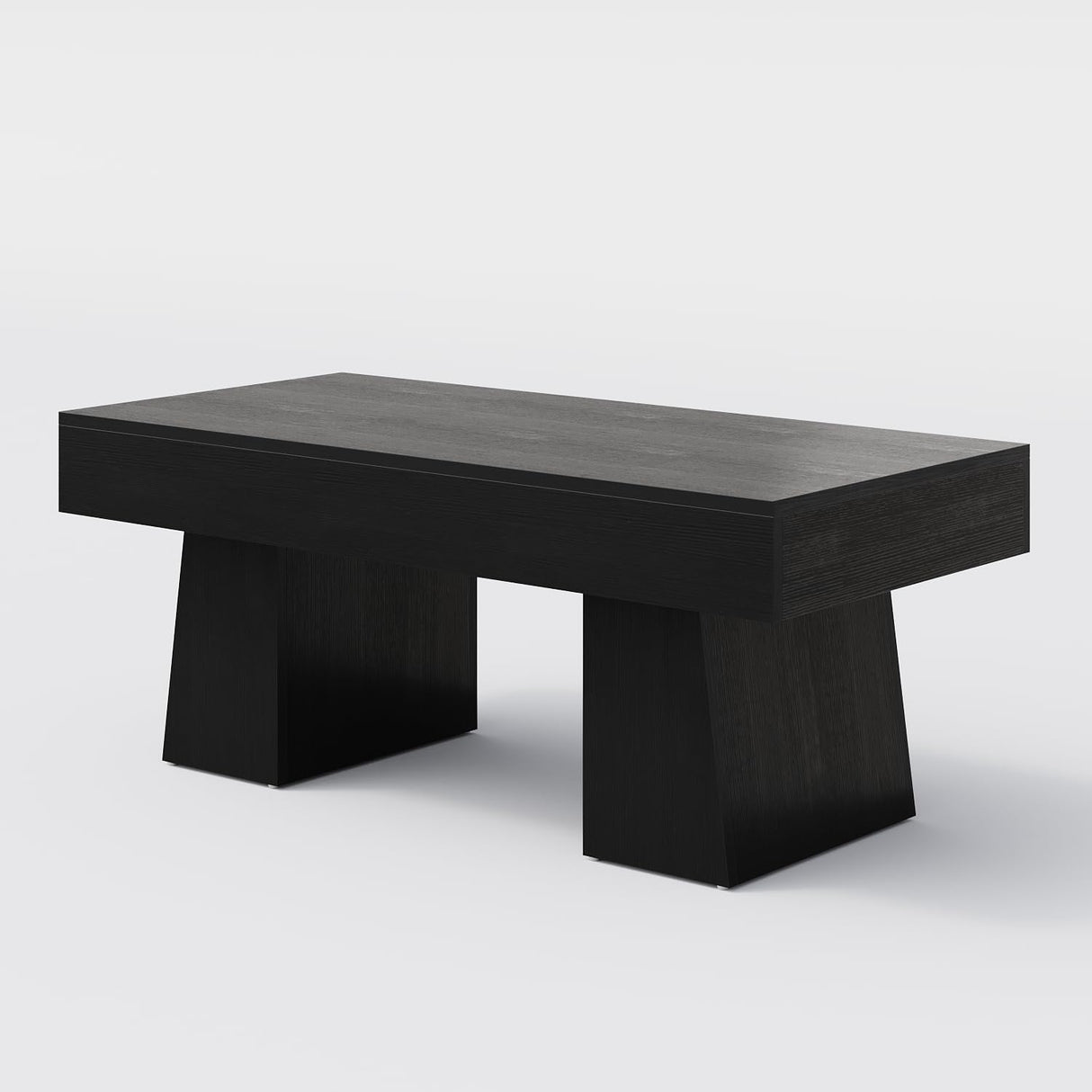 LITTLE TREE Farmhouse Coffee Table, 47 Inches Wooden Rectangular Accent Center Tables with Thick Base, Modern Low Cocktail Tea Furniture for Living Room (Black) LITTLE TREE