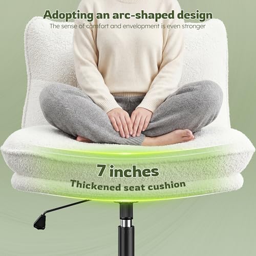 DurayLoly Criss Cross Chair with Wheels, 7" Extra Thick Ergonomic Cross Legged Office Chair, Height Adjustable Swivel Design for Home Office, Study & Vanity,White DurayLoly