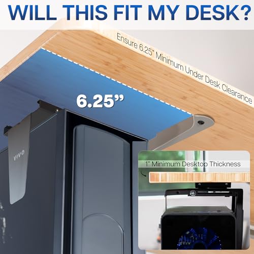 VIVO Adjustable Under Desk and Wall 3.5 to 7.8 inch Wide Office PC Mount, Computer Case CPU Machine Holder Stand with Swivel and Secure Locking, Holds 22 lbs, Black, MOUNT-PC01 VIVO