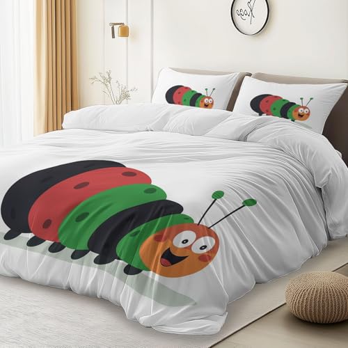White 3 Piece Duvet Cover Set, 1 Printed Zipper Closure Duvet Cover with 2 Pillow Shams, Ultra Soft Brushed Microfiber Single with Minimalist Fun Cartoony and Generic
