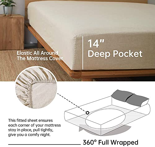 Simple&Opulence 100% Linen Sheet Set with Embroidery Washed - 4 Pieces (1 Flat Sheet & 1 Fitted Sheet & 2 Pillowcases) Natural Flax Soft Bedding Breathable Farmhouse - Linen, Queen Size Simple&Opulence