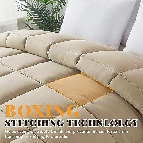 Cosybay Down Alternative Comforter (Beige, Full) - All Season Soft Quilted Full Size Bed Comforter - Duvet Insert with Corner Tabs -Winter Summer Warm Fluffy, 82x86 inches Cosybay