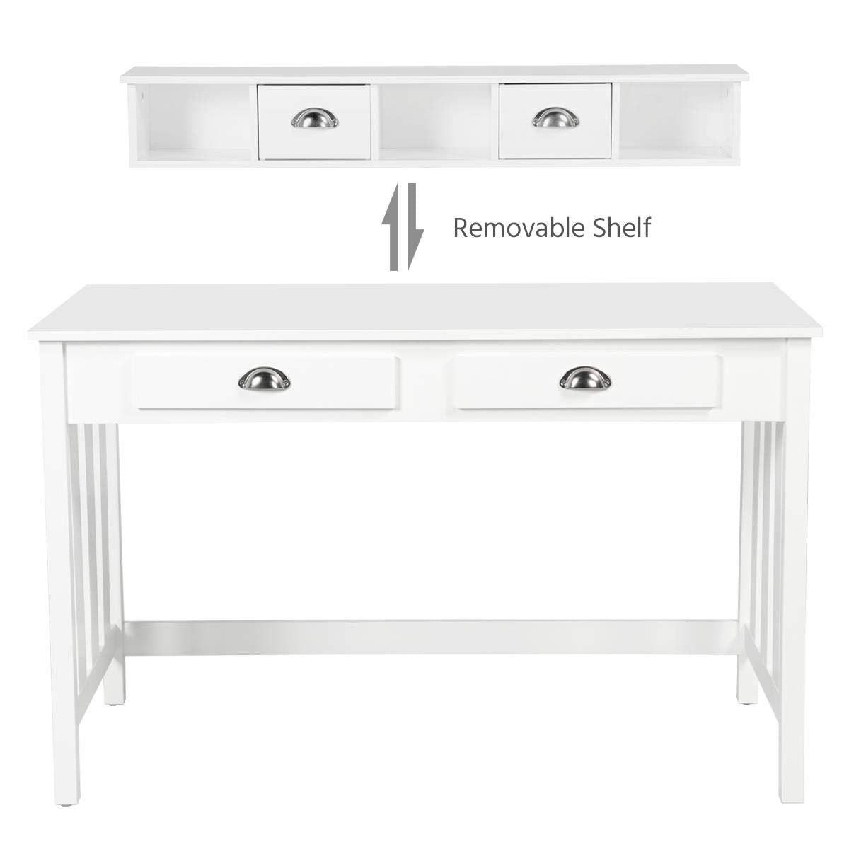 Yaheetech 47 in Large Writing Computer Desk with Drawers Home Office Desk, Wood Frame Secretary Desk for Home Office with Large Desktop, Modern Workstation with Removable Floating Organizer, White Yaheetech