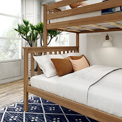 Plank+Beam Classic Wooden Bunk Bed Twin Over Full Size, Platform Bed Frame with Bunk Bed Ladder and Wood Slats for Adult, Space Saving Bed, Easy to Assemble, No Box Spring Needed, Pecan Plank+Beam