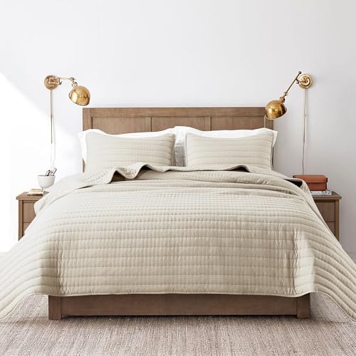 ROARINGWILD Neutral Beige Queen Size Quilt Bedding Sets with 2 Pillow Shams, Full Lightweight Soft Bedspread Coverlet, Quilted Blanket Thin Comforter Bed Cover for All Season, 3 Pieces, 90x90 inches ROARINGWILD