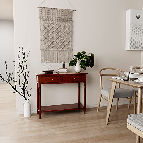 Entry Console Table with 2 Storage Drawers and Open Shelf, Traditional Console Table with Solid Wood leg, Foyer Tables for Entryway, Hallway, Blank Wall, 35.4”L x 13.8”W x 30.1”H, Cherry BrownSFZ004CR VERDANTREE