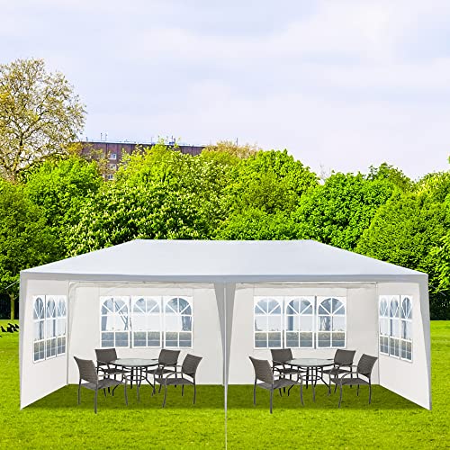 Outdoor Party Tent - Wedding & Birthday Event Tent with Removable Sidewalls & Transparent Windows (10'x20'/4 Sidewalls White) LBLWJD