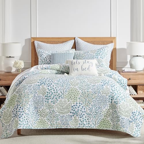 Levtex Home English Forest Green Reversible King/Cal King Quilt Set (106x92in) and 2 Pillow Shams (36x20in) - Bedding - Blue, Green - Cotton King Size Quilt Bedding Set - Lightweight Soft Pre-Washed Levtex Home
